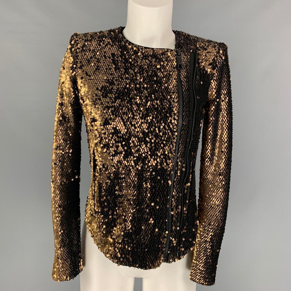 RACHEL ZOE Size XS Copper Polyester Spandex Sequined Jacket